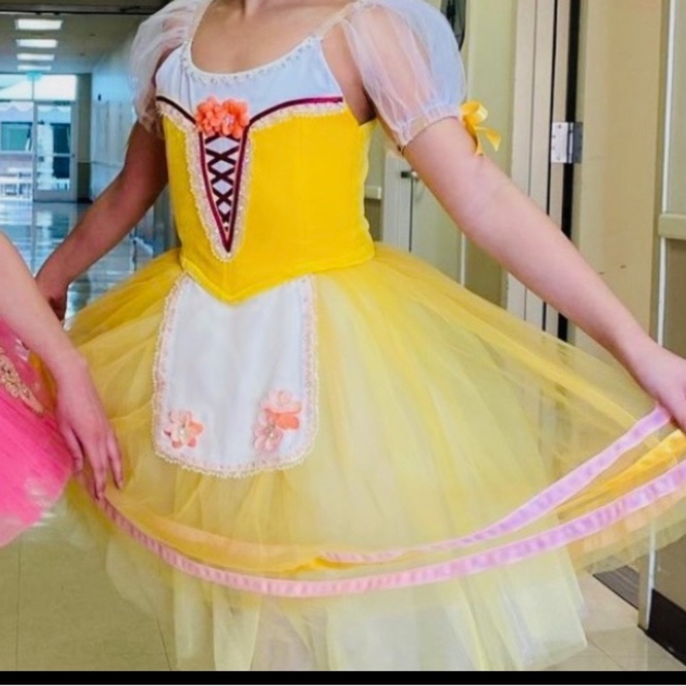Vibrant Yellow and Pink Kids Dance Costume